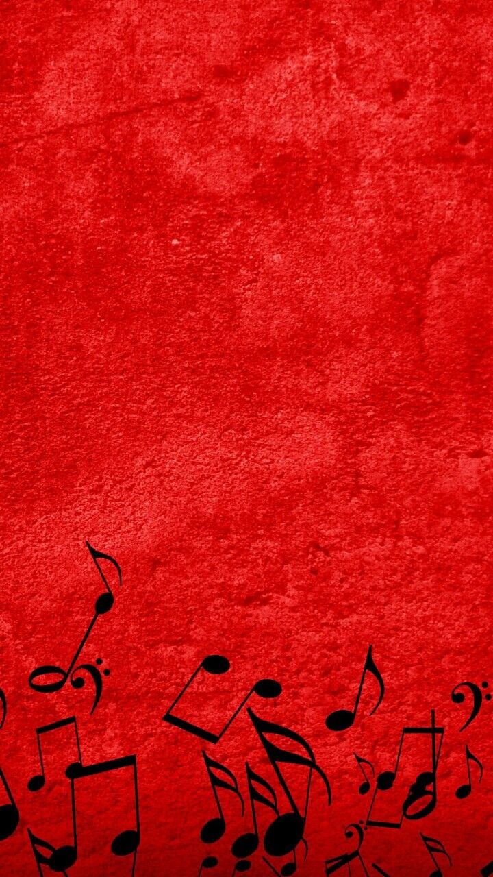 Black musical notes flowing on a textured red background for the Mindwork School Of Music about page storytelling.